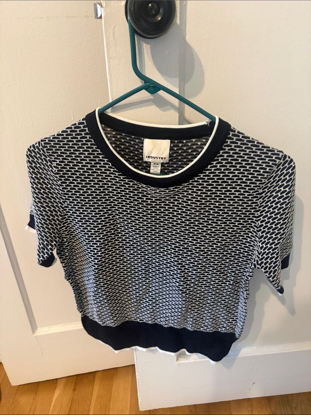 INDUSTRY Navy & White Short Sleeve Knit Top